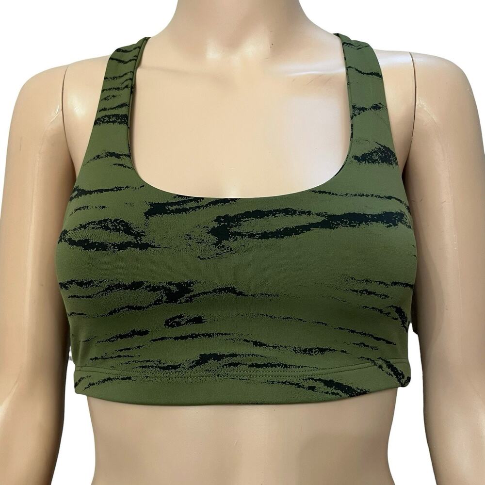 Beyond Yoga Tiger Stripe Sports Bra XS Racerback Green Black Scoop Neck Sporty